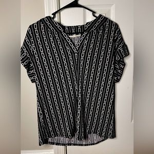Black Pattern V-Neck Blouse